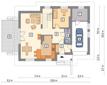 RZUT PARTERU POW. 73,9 m²
