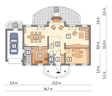 RZUT PARTERU POW. 83,5 m²